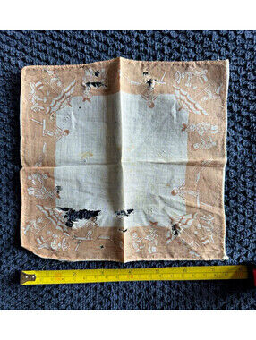 Vintage Handkerchief Beach Print Children Playing Well-Loved Condition
